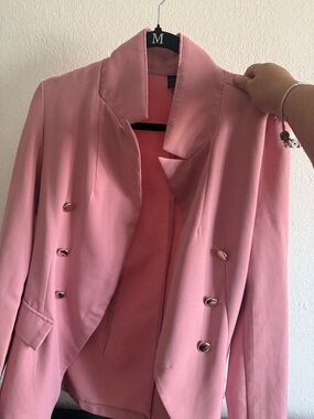 Double-Breasted Pink Women's Blazer Jacket From SHEIN